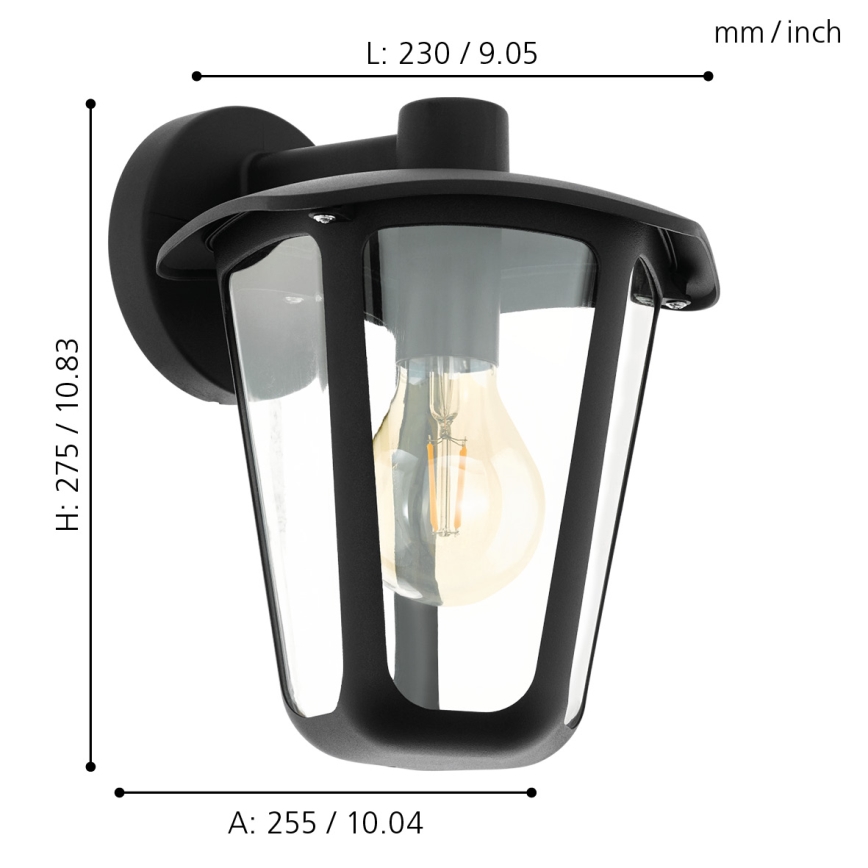 Eglo 98121 - Utomhus Väggbelysning MONREALE 1xE27/60W/230V IP44 svart
