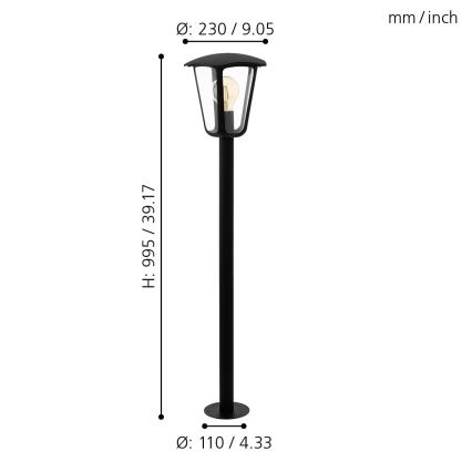 Eglo 98123 - Utomhuslampa MONREALE 1xE27/60W/230V IP44 hight 995 svart