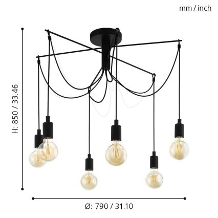 Eglo - Ljuskrona med textilsladd 6xE27/60W/230V spindel