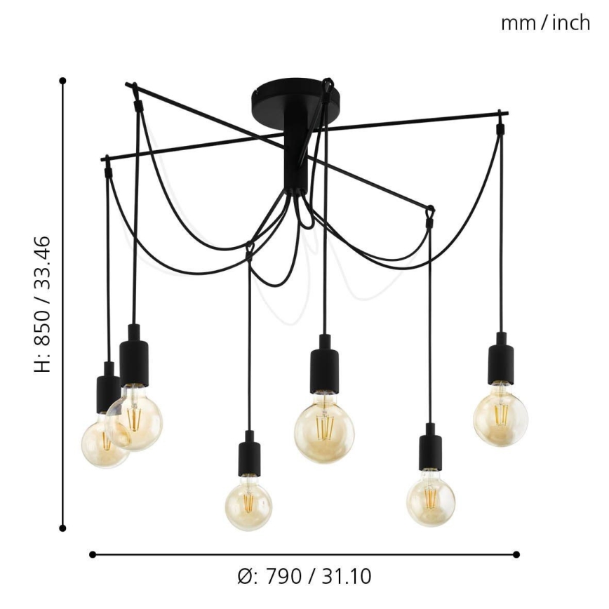 Eglo - Ljuskrona med textilsladd 6xE27/60W/230V spindel