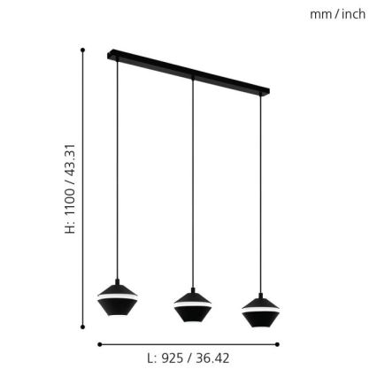 Eglo 98682 - LED Ljuskrona med snöre PERPIGO 3xGU10/5W/230V