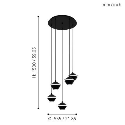 Eglo 98683 - LED Ljuskrona med snöre PERPIGO 5xGU10/5W/230V