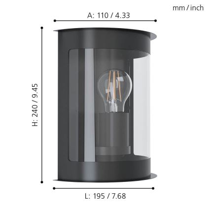 Eglo 98718 - Utomhus Väggbelysning DARIL 1 1xE27/28W/230V IP44