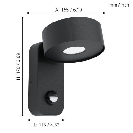 Eglo 98738 - LED Utomhus Väggbelysning med sensor PALOSCO LED/6W/230V IP44