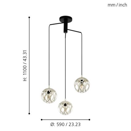 Eglo 99073 - Ljuskrona med snöre MIRTAZZA 3xE27/60W/230V