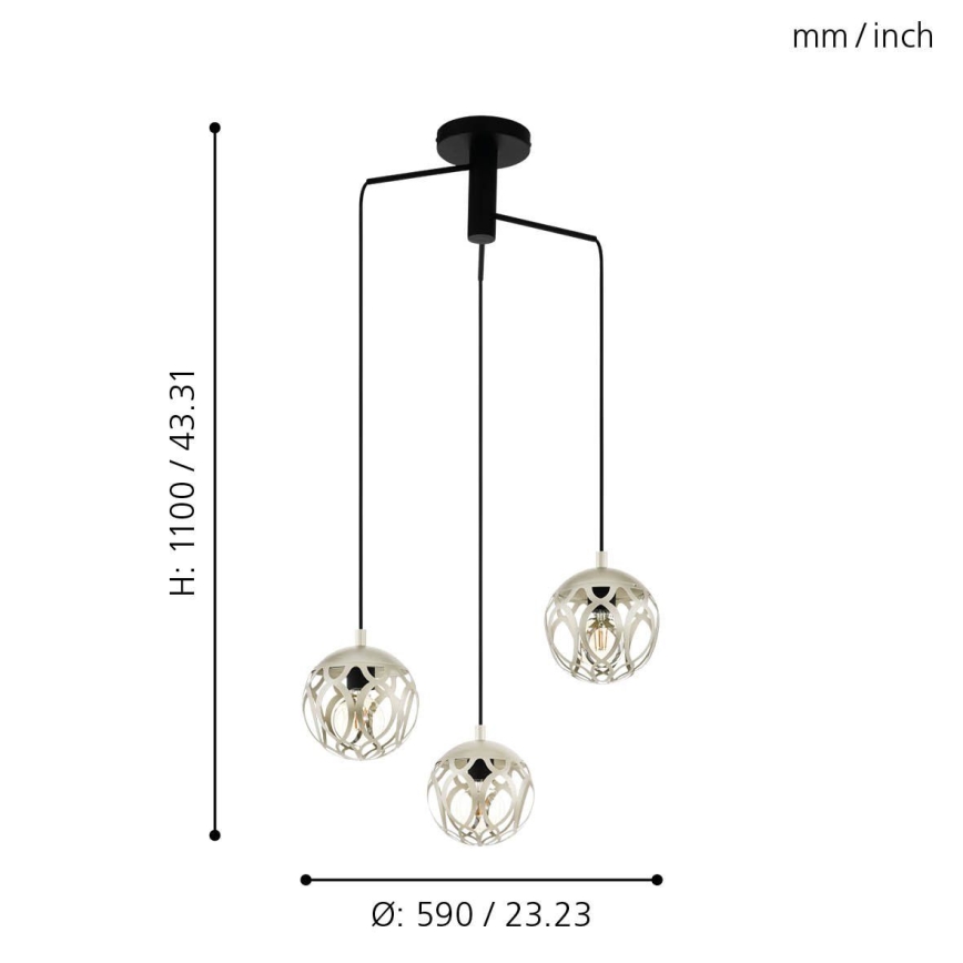 Eglo 99073 - Ljuskrona med snöre MIRTAZZA 3xE27/60W/230V