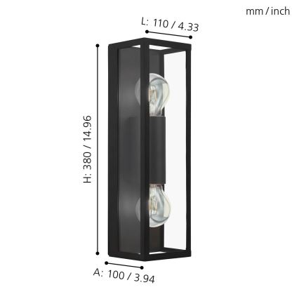 Eglo 99124 - Badrumsbelysning vägg AMEZOLA 2xE27/60W/230V IP44