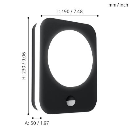 Eglo - LED Utomhus väggbelysning med en sensor LED/9W/230V IP44