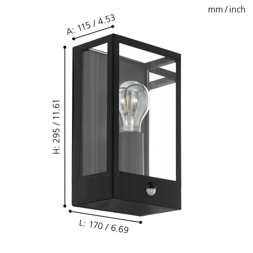 Eglo - Utomhus väggbelysning med en sensor 1xE27/60W/230V IP44