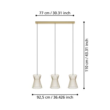 Eglo - Ljusskrona med upphängningsrem  3xE27/40W/230V gyllene 