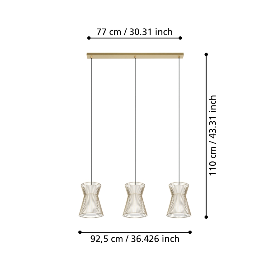 Eglo - Ljusskrona med upphängningsrem  3xE27/40W/230V gyllene 