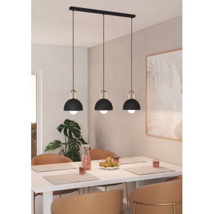 Eglo - Ljusskrona med upphängningsrem  3xE27/40W/230V svart