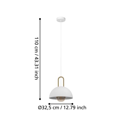 Eglo - Ljusskrona med upphängningsrem  1xE27/40W/230V vit 