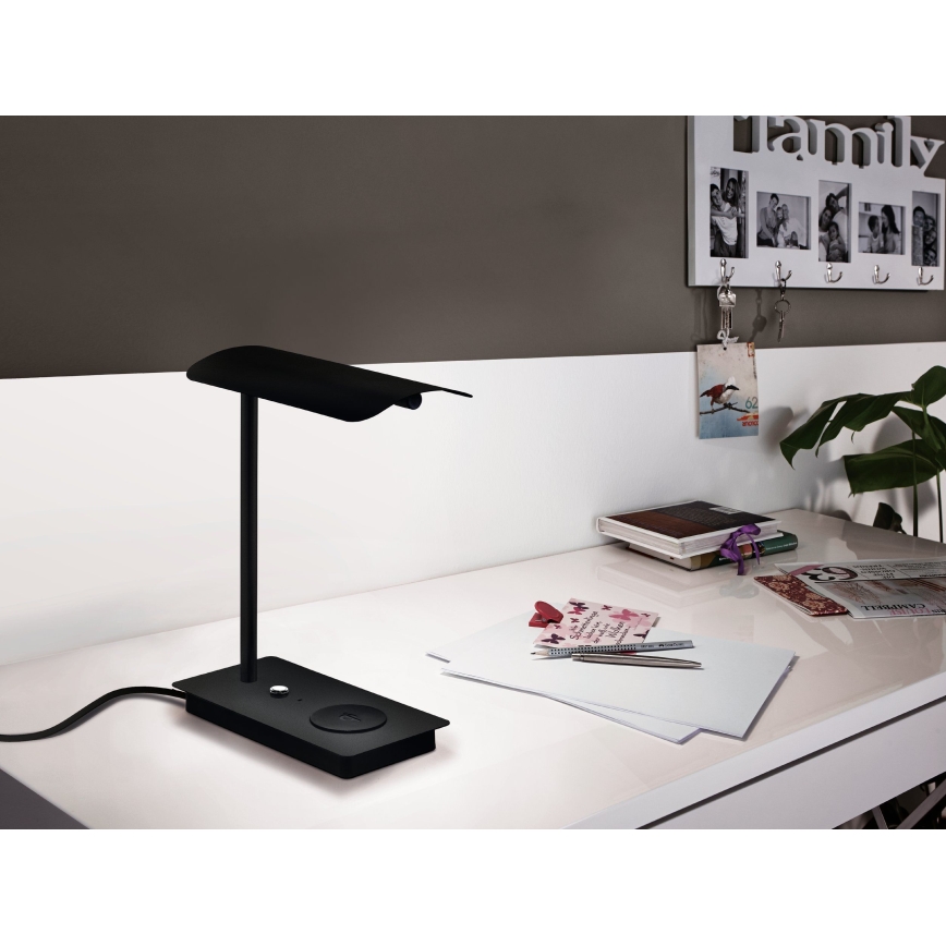 Eglo - LED ljusreglerad touch bordslampa  med trådlös laddning  LED/5,8W/230V svart 