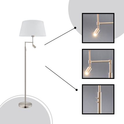 Eglo/Edi Belysning - LED golvlampa SANTANDER 1xE27/11W/230V + LED/2,3W matt krom