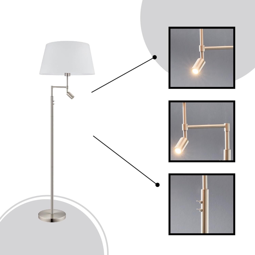 Eglo/Edi Belysning - LED golvlampa SANTANDER 1xE27/11W/230V + LED/2,3W matt krom