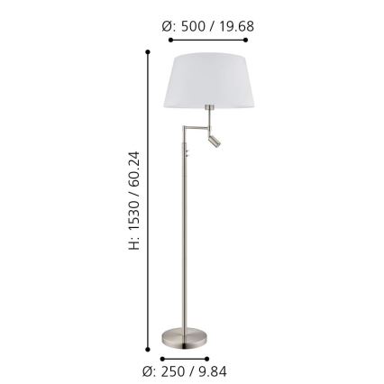 Eglo/Edi Belysning - LED golvlampa SANTANDER 1xE27/11W/230V + LED/2,3W matt krom
