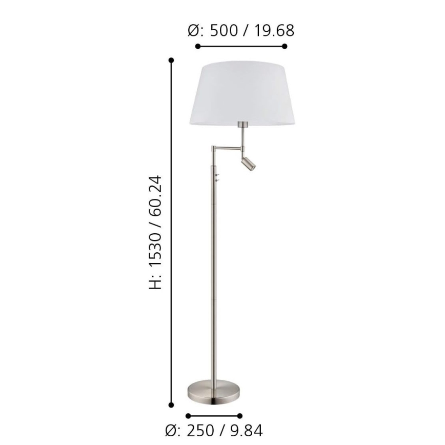 Eglo/Edi Belysning - LED golvlampa SANTANDER 1xE27/11W/230V + LED/2,3W matt krom