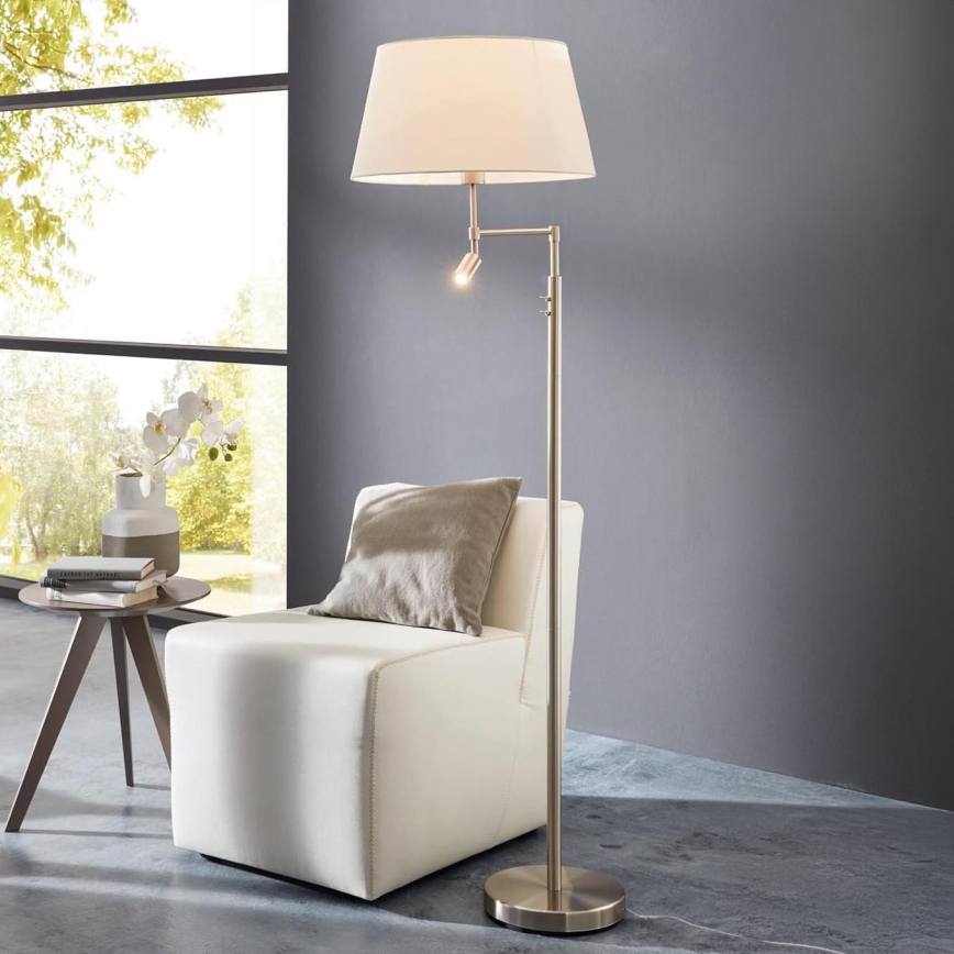 Eglo/Edi Belysning - LED golvlampa SANTANDER 1xE27/11W/230V + LED/2,3W matt krom