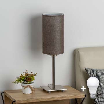 Eglo - LED bordslampa TUNJA 1xE27/60W/230V 26,5 cm matt krom/brun