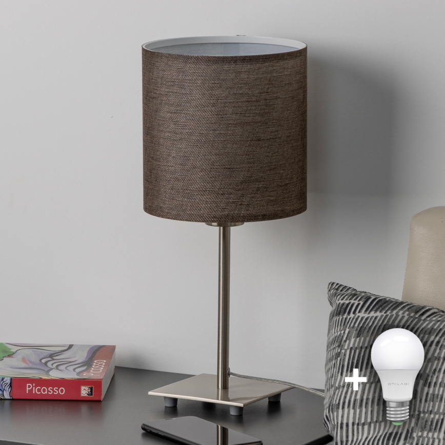 Eglo - LED bordslampa TUNJA 1xE27/60W/230V 26,5 cm matt krom/brun