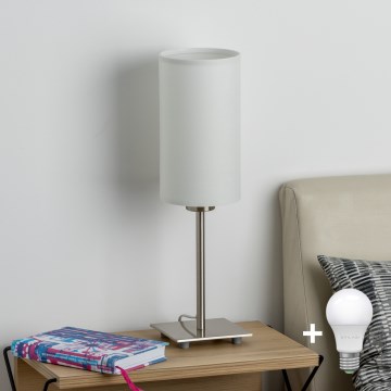 Eglo - LED bordslampa TUNJA 1xE27/60W/230V 26,5 cm matt krom/vit