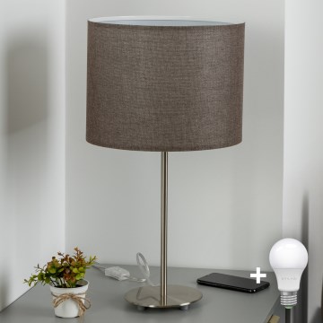 Eglo - LED  Bordslampa TUNJA 1xE27/60W/230V 38,5 cm matt krom/brun