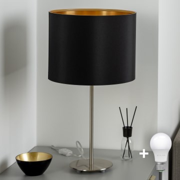 Eglo - LED  Bordslampa TUNJA 1xE27/60W/230V 38,5 cm matt krom/svart