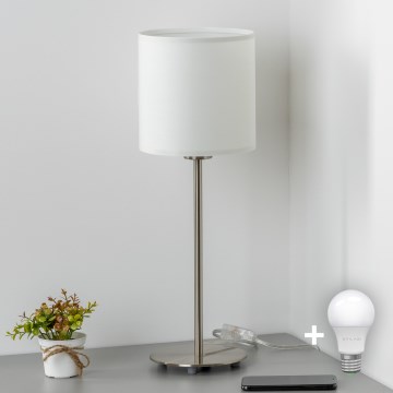 Eglo - LED  Bordslampa TUNJA 1xE27/60W/230V 38,5 cm matt krom/vit