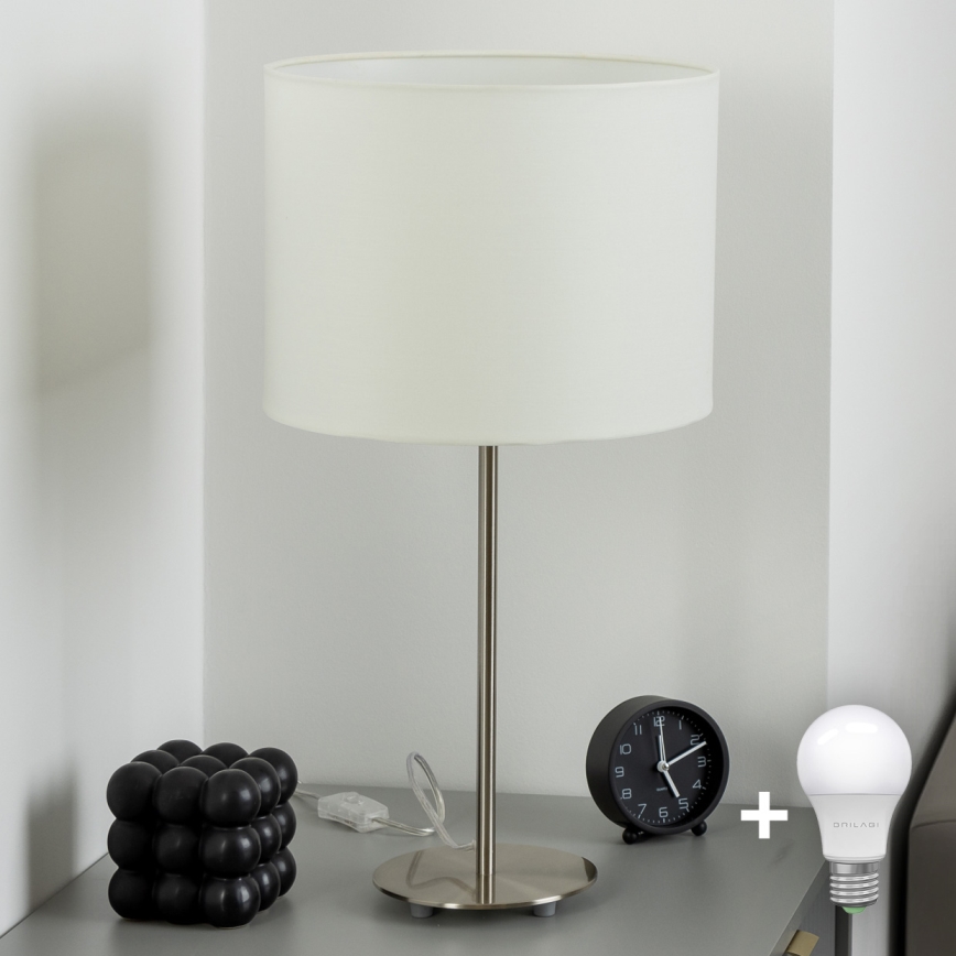 Eglo - LED  Bordslampa TUNJA 1xE27/60W/230V 38,5 cm matt krom/vit