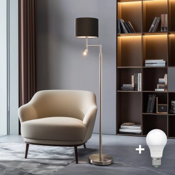 Eglo - LED golvlampa TUNJA 1xE27/60W/230V + LED/2,1W diameter 30 cm matt krom/brun
