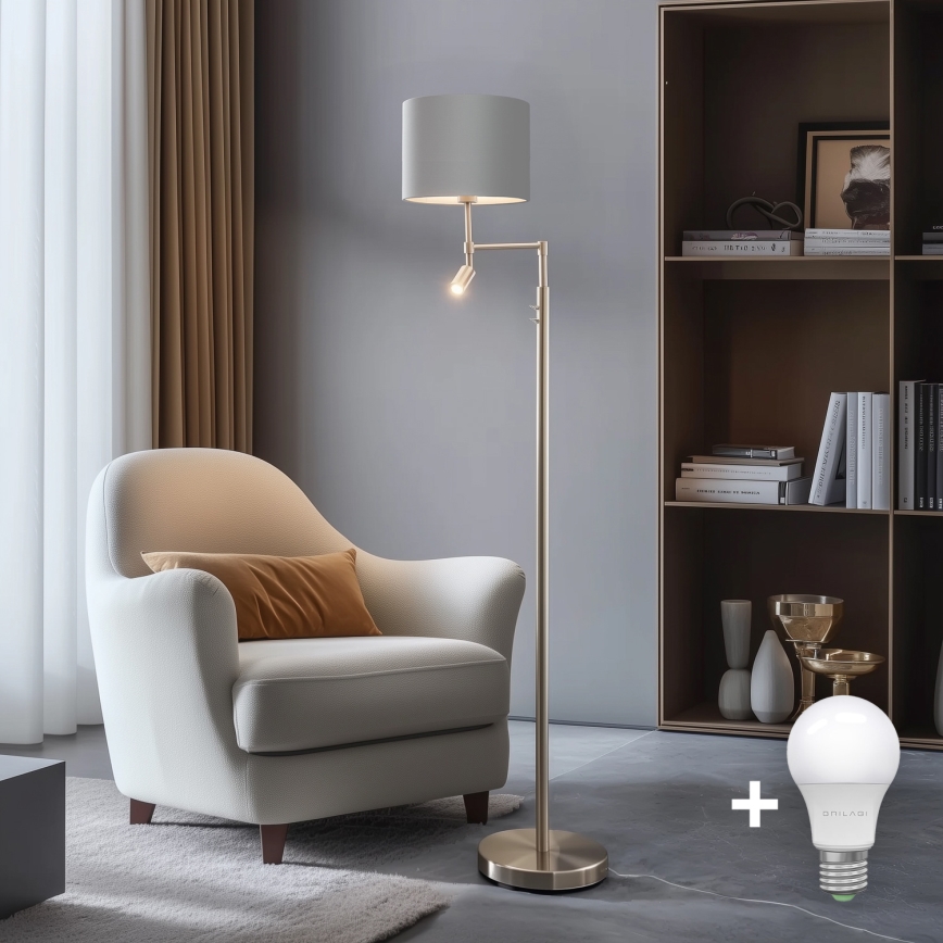 Eglo - LED golvlampa TUNJA 1xE27/60W/230V + LED/2,1W diameter 30 cm matt krom/grå