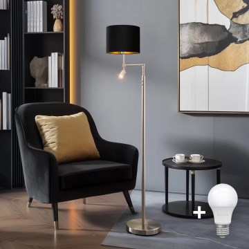Eglo - LED golvlampa TUNJA 1xE27/60W/230V + LED/2,1W diameter 30 cm matt krom/svart