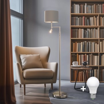 Eglo - LED golvlampa TUNJA 1xE27/60W/230V + LED/2,1W diameter 30 cm matt krom/taupe