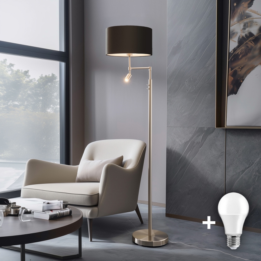 Eglo - LED golvlampa TUNJA 1xE27/60W/230V + LED/2,1W diameter 38 cm matt krom/brun