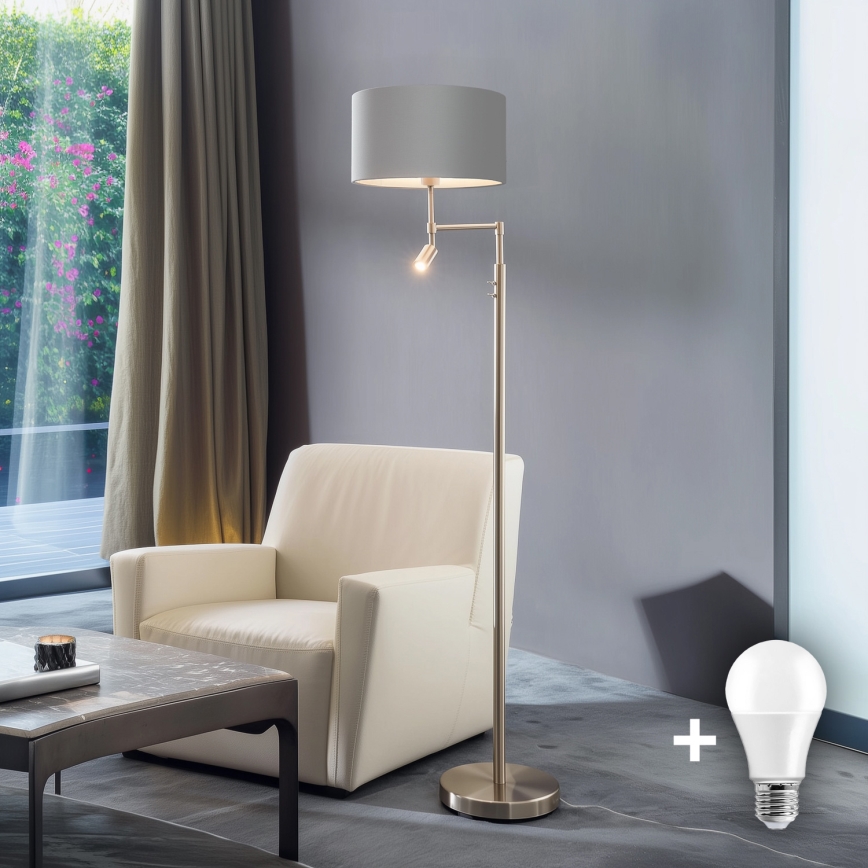 Eglo - LED golvlampa TUNJA 1xE27/60W/230V + LED/2,1W diameter 38 cm matt krom/grå