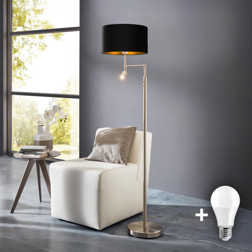 Eglo - LED golvlampa TUNJA 1xE27/60W/230V + LED/2,1W diameter 38 cm matt krom/svart
