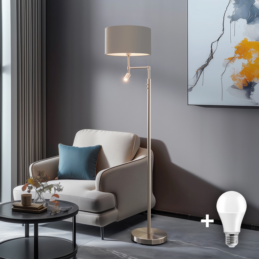 Eglo - LED golvlampa TUNJA 1xE27/60W/230V + LED/2,1W diameter 38 cm matt krom/taupe