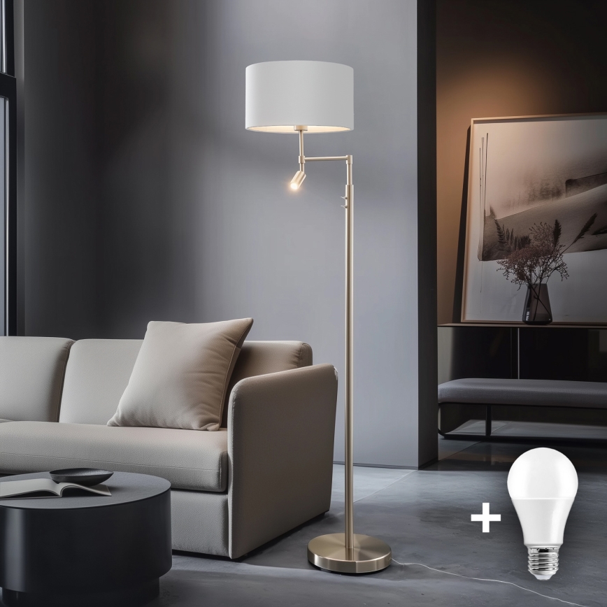 Eglo - LED golvlampa TUNJA 1xE27/60W/230V + LED/2,1W diameter 38 cm matt krom/vit