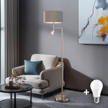 Eglo - LED Golvlampa TUNJA 1xE27/60W/230V + LED/2,1W Ø 38 cm matt krom/taupe