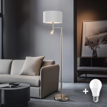 Eglo - LED Golvlampa TUNJA 1xE27/60W/230V + LED/2,1W Ø 38 cm matt krom/vit