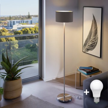 Eglo - LED  Golvlampa TUNJA 1xE27/60W/230V matt krom/brun