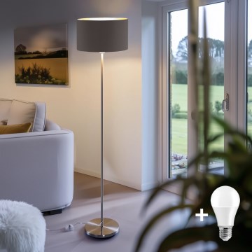 Eglo - LED  Golvlampa TUNJA 1xE27/60W/230V matt krom/brun