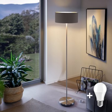 Eglo - LED  Golvlampa TUNJA 1xE27/60W/230V matt krom/brun
