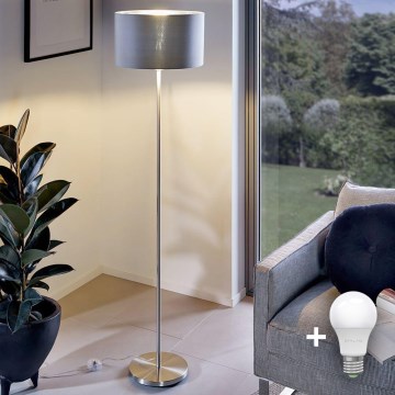 Eglo - LED  Golvlampa TUNJA 1xE27/60W/230V matt krom/grå