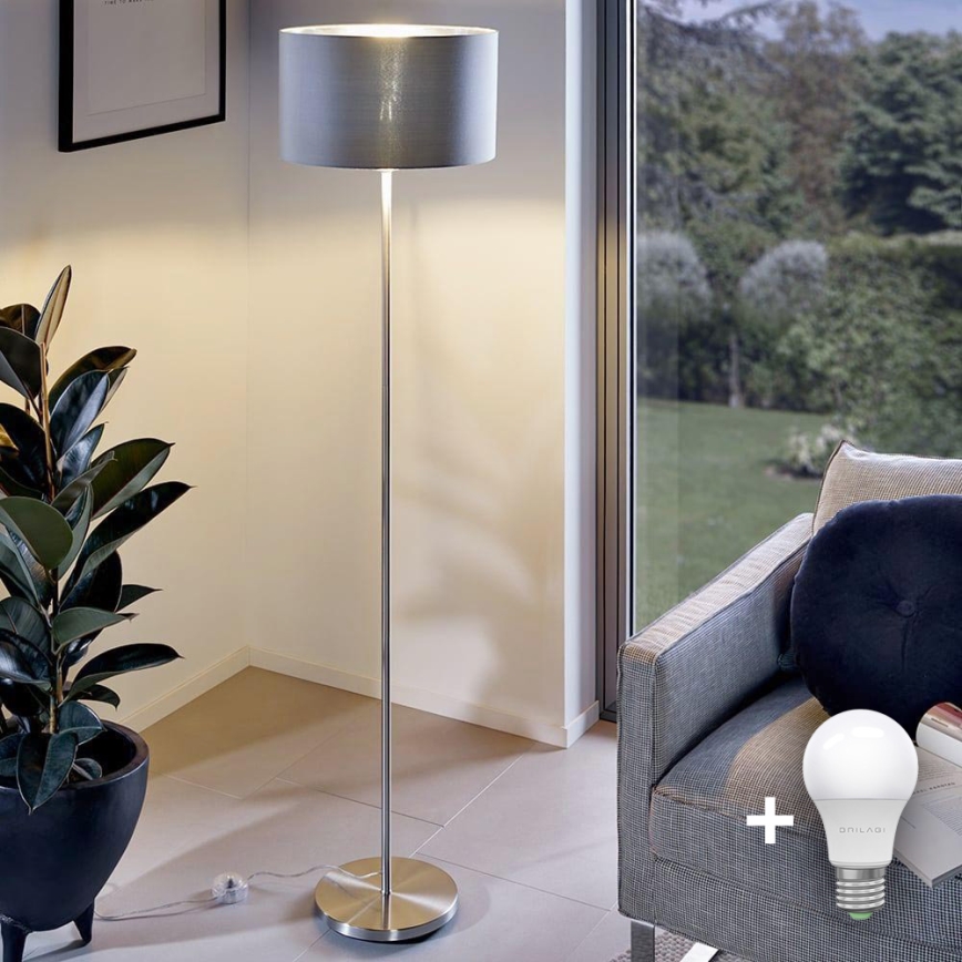 Eglo - LED  Golvlampa TUNJA 1xE27/60W/230V matt krom/grå