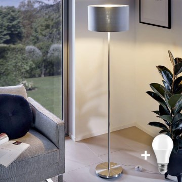 Eglo - LED  Golvlampa TUNJA 1xE27/60W/230V matt krom/grå