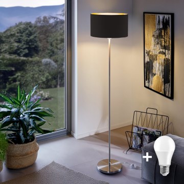 Eglo - LED golvlampa TUNJA 1xE27/60W/230V matt krom/svart