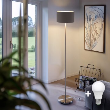 Eglo - LED  Golvlampa TUNJA 1xE27/60W/230V matt krom/taupe