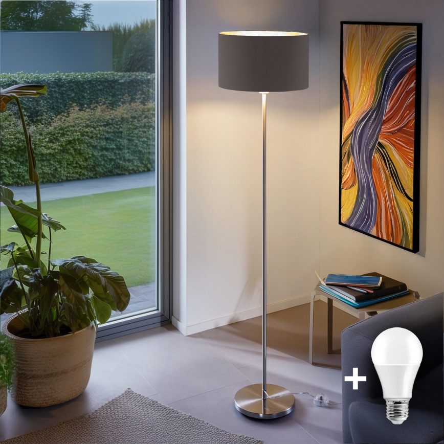 Eglo - LED  Golvlampa TUNJA 1xE27/60W/230V matt krom/taupe